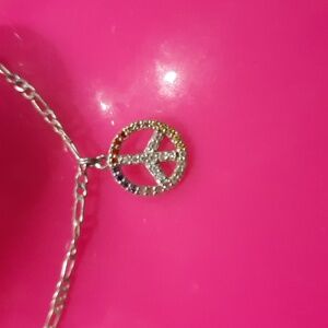 GENUINE SOLID STERLING SILVER CZ GEMS PEACE SIGN CHARM